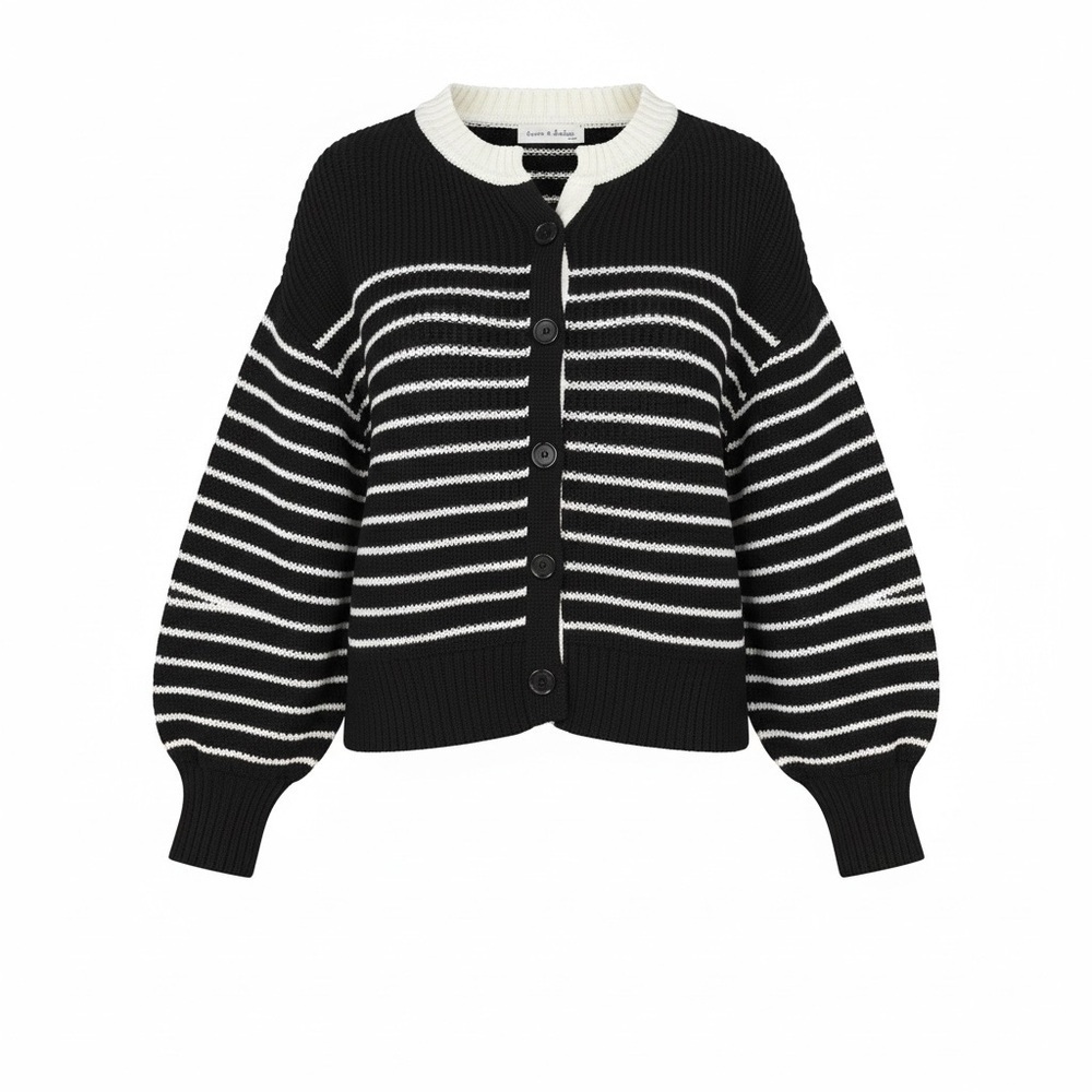 Aaron and Amber Thick Black and White Striped Cardigan Women’s Small NWT